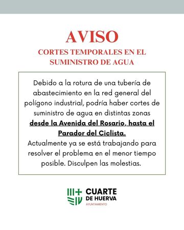 Aviso de corte temporal de agua (17/02/2026)